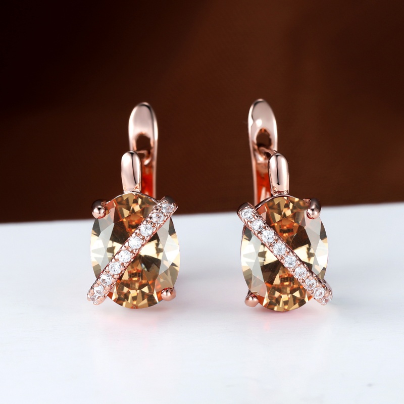 Women's Exquisite Rose Plated Earrings Set with Champagne Glass
